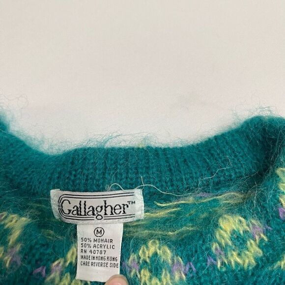 Gallagher Mohair Teal Geometric VTG Sweater Size Medium - Picture 5 of 13
